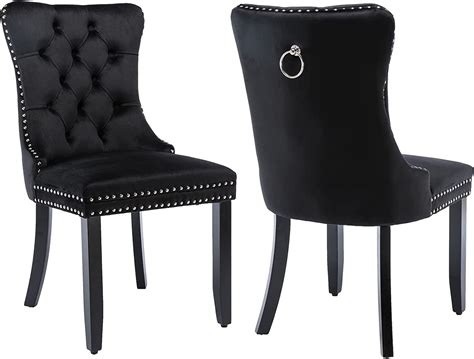 Oduse Daily Set Of 2 Elegant Nailhead Tufted Black Velvet Dining Chairs