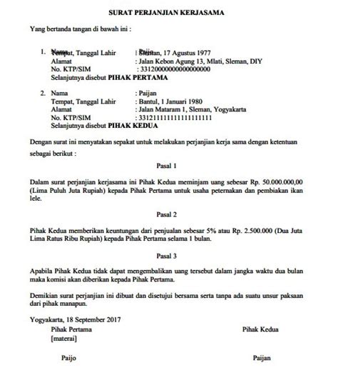 7 Contoh Surat Perjanjian Kerjasama Dan Cara Membuatnya