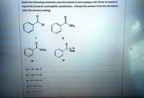 Solved Rank The Following Carboxylic Acid Derivatives In Decreasing