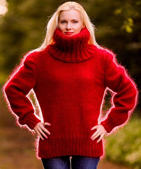 Red Fuzzy Handmade Mohair Sweater By Supertanya M L Size Etsy