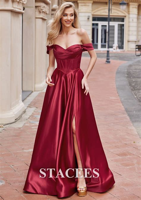 A Line Off The Shoulder Sleeveless Sweep Train Satin Prom Dress With