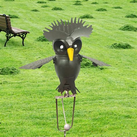 Metal Wing Flapping Kinetic Metal Owl Yard Stake Rocking Wind Whirlygig