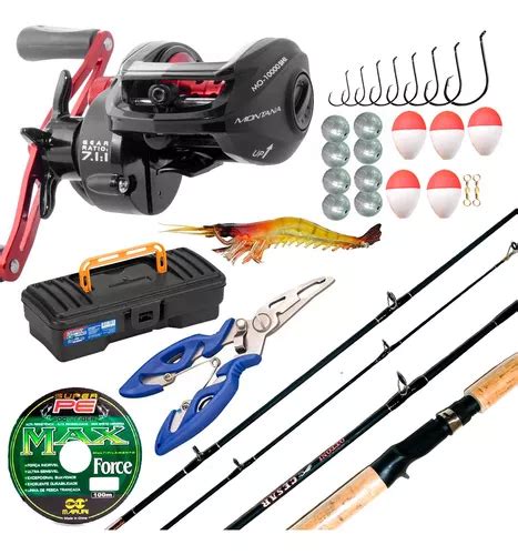 Kit Pesca Tucunare Robalo Carretilha Vara 1 80m Linha Frete grátis