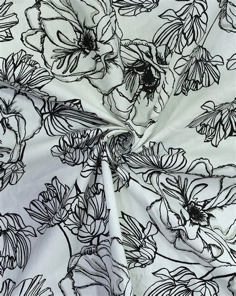 White And Black Floral Design Cotton Poplin Printed Fabric Sahni Fabs