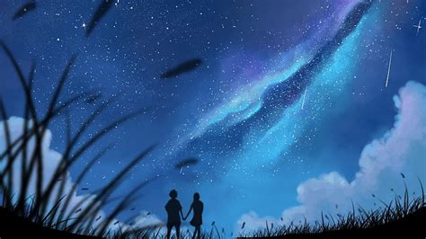 Anime Couple Stars Scenic Silhouette Romance Sky Anime Hd