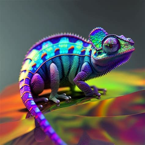 Un Caméléon Coloré Avec Un Fond De Couleur Arc en ciel Photo Premium