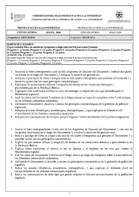 Examen Geografía Julio 2020 COMISSIÓ GESTORA DE LES PROVES DACCÉS A