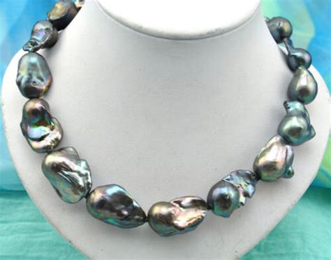 S Mm Baroque Black Keshi Reborn Pearl Necklace Ebay