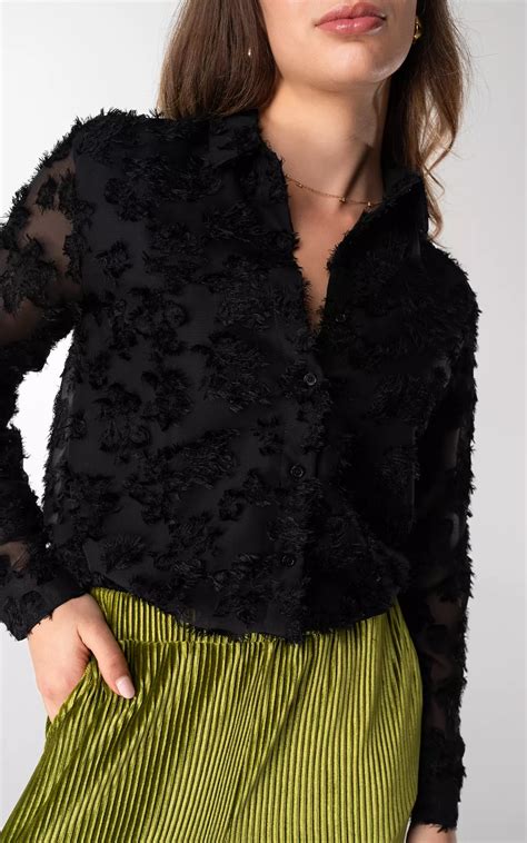 See Through Blouse Met Details Zwart Guts Gusto