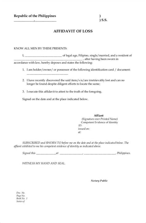 FREE 16 Affidavit Of Loss Samples Templates In PDF