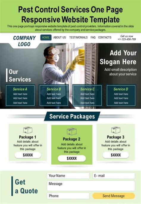 Pest Control Services One Page Responsive Website Template Report Ppt