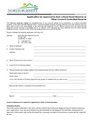 Fillable Online Northburnett Qld Gov Burn Authorization Application Fax