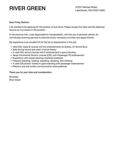 Bus Driver Cover Letter Velvet Jobs