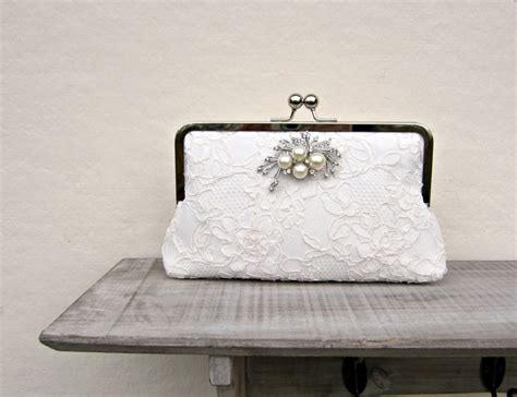 Lace Bridal Clutch Bag Ivory Wedding Clutch Pearl And