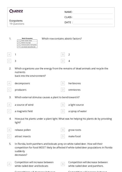 Ecosystems Worksheets For Th Grade On Quizizz Free Printable