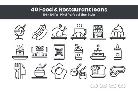 40 Food Restaurant Icons Line Graphic By Kmgdesignid Creative Fabrica