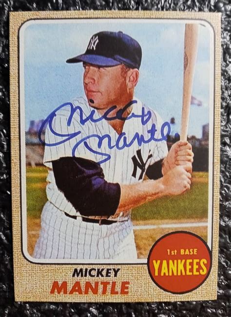 1968 Mickey Mantle Topps Autographed Card Reprint Mint Etsy