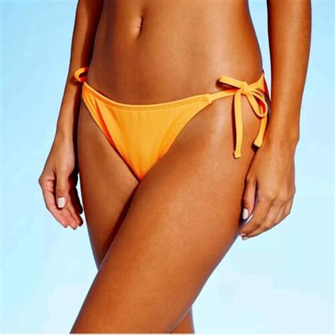 Juniors Ribbed String Cheeky Bikini Bottom Orange Xhilaration Size XS