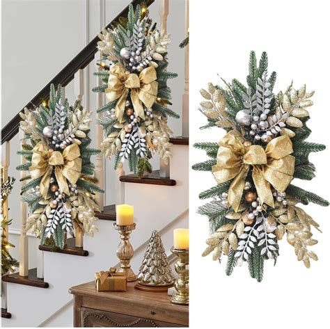 Pre Lit Artificial Christmas Garland Cordless Prelit Stairway Swag