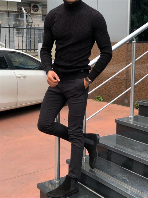 Marina Black Slim Fit Turtleneck Sweater Sweater Outfits Men Mens