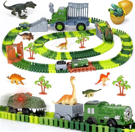 Amazon 𝗙𝗜𝗢𝗡𝗣𝗛𝗘𝗢 Dinosaur Toy Track for Kids 3 5 Flexible Race