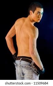 Naked Torso Man On Dark Backgrounds Stock Photo Shutterstock