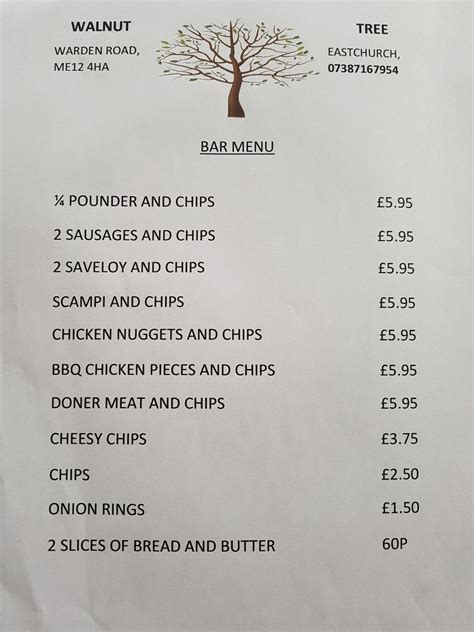 Menu at The Walnut Tree pub & bar, Eastchurch