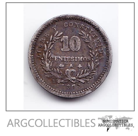 Uruguay Moneda 10 Centesimos Plata 1877 Km 14 Condicion Vf