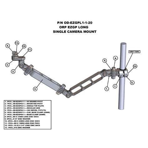 Odenthal Single Camera Mount Long Arm Franklin Kart