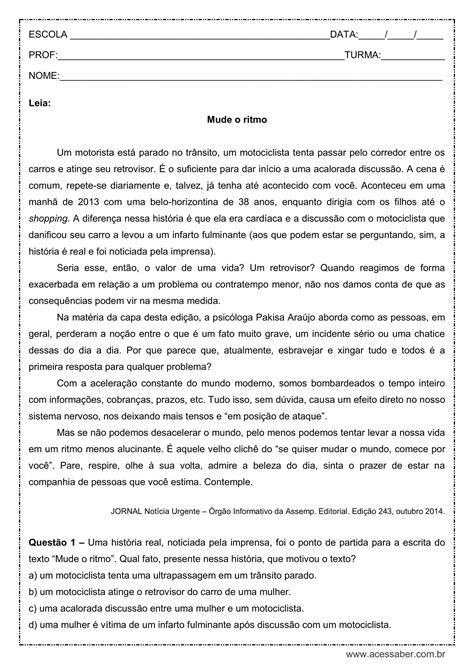 Atividades De Interpretação De Texto 8 Ano Gabarito