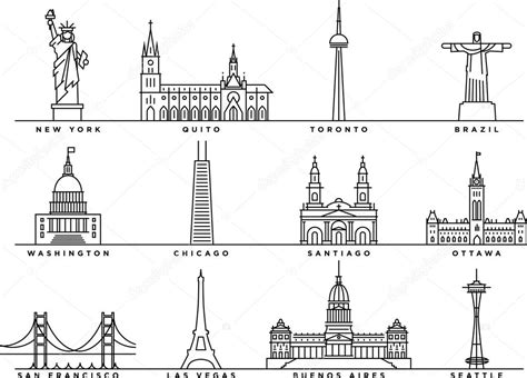 Set Of Famous American Landmarks Stock Vector