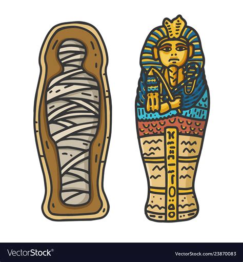 Mummy In Sarcophagus Cartoon Illustration Mummy Egypt