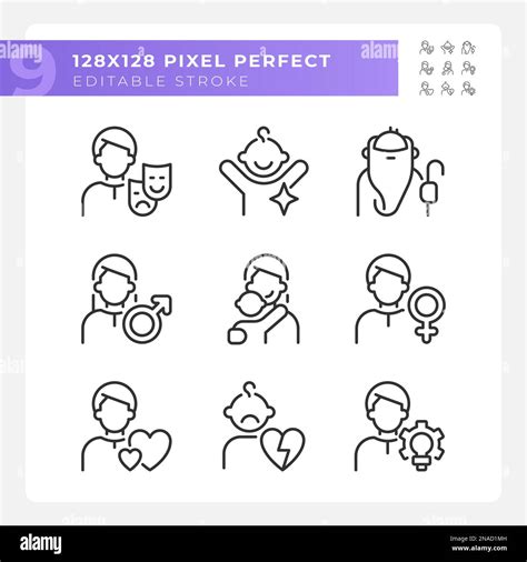 Personal Characteristics Pixel Perfect Linear Icons Set Stock Vector