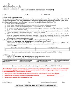 Fillable Online 2014 2015 Custom Verification Form V4 Middle