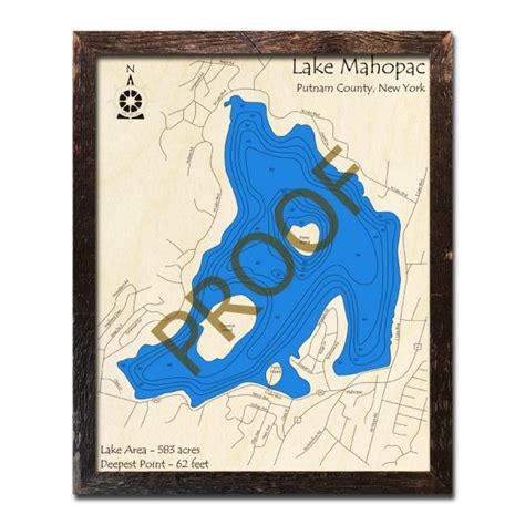 Lake Mahopac, NY 3D Wood Topo Map