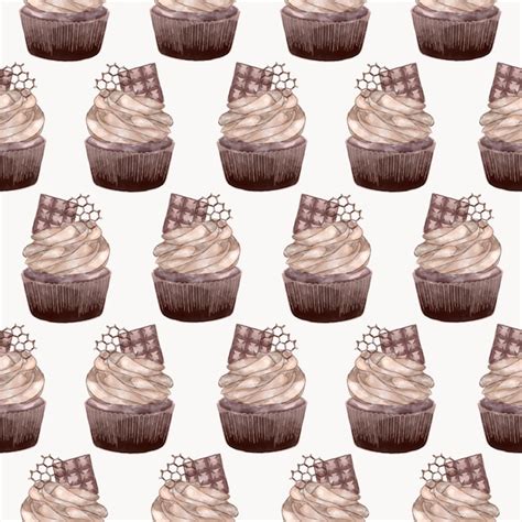 Webseamless Vetor De Cupcake De Chocolate Em Aquarela Vetor Premium