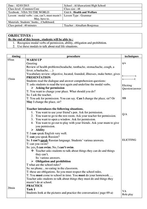 Modal Verbs Unit 6 Health And Welfare Visa Lesson Plan