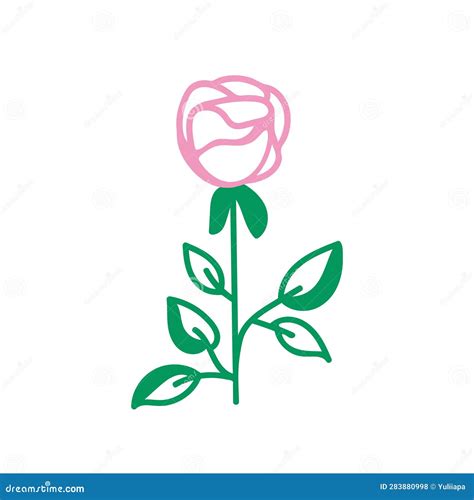 Rose Flower With Leaves Clipart Simple Hand Drawn Illustration Modern Colorful Vector