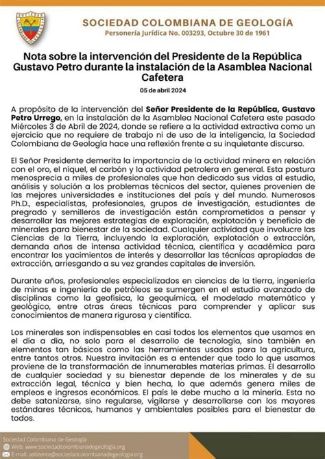 Comunicado De La Sociedad Colombiana De Geolog A Pdf Descarga Gratuita