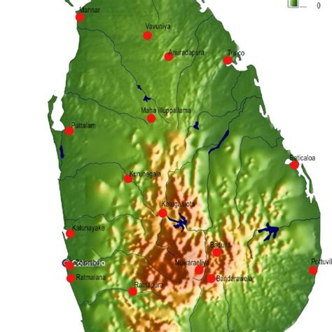 Sri Lanka Elevation Map Source Modified From Mapsl And