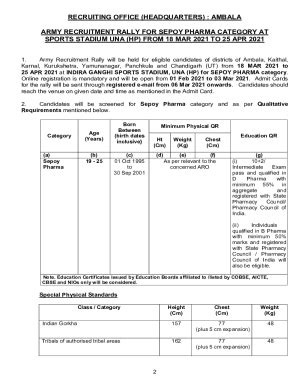 Fillable Online Joinindianarmy Nic Ambala Army Recruitment Rally For