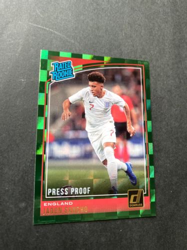 2018 19 Panini Donruss Jadon Sancho Rated Rookie Press Proof Green 189