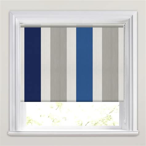 Broad Vertical Striped Roller Blinds in Royal & Navy Blue, Taupe & Cream