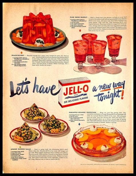 Jell O Gelatin Dessert Vintage Print Ad Cooking Recipes Fruits