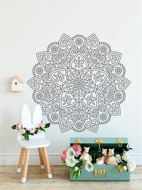 Mandala In Half Wall Sticker Mandala Wall Art Decal Bohemian Etsy