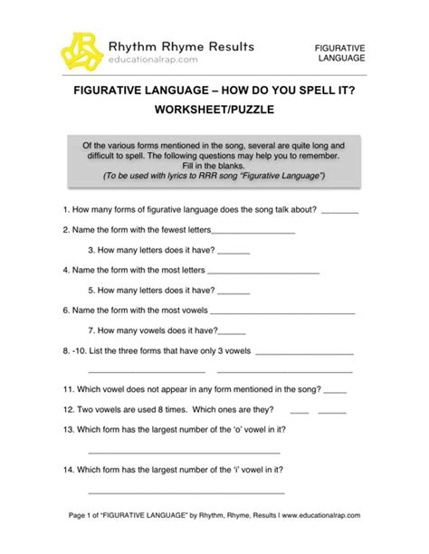 Esl Figurative Language Worksheets