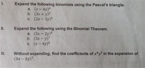 Solved 1 Expand The Following Binomials Using The Pascals