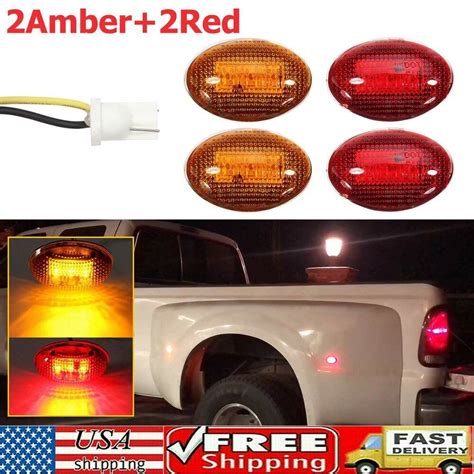 4PCS Amber Red Side Fender Marker Dually Bed LED Light For 99 10 Ford