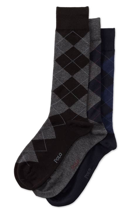 Polo Ralph Lauren Argyle Socks 3 Pack In Gray For Men Black Charcoal Heather Navy Lyst