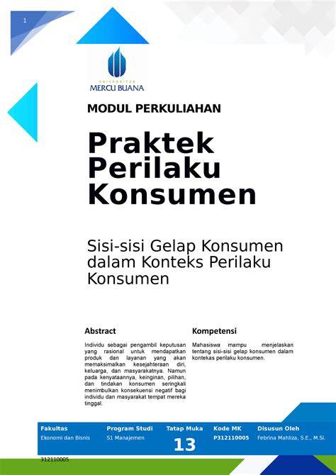 Modul 13 Sisi Sisi Gelap Konsumen Dalam Konteks Perilaku Konsumen